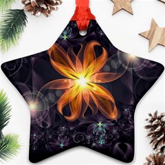 Beautiful Orange Star Lily Fractal Flower At Night Star Ornament (two Sides) by jayaprime