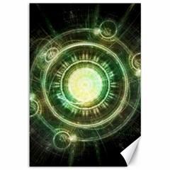 Green Chaos Clock, Steampunk Alchemy Fractal Mandala Canvas 12  X 18   by jayaprime