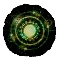 Green Chaos Clock, Steampunk Alchemy Fractal Mandala Large 18  Premium Round Cushions by jayaprime