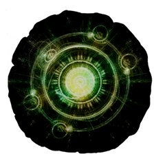 Green Chaos Clock, Steampunk Alchemy Fractal Mandala Large 18  Premium Flano Round Cushions by jayaprime