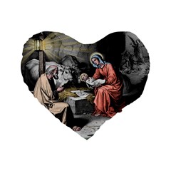 The Birth Of Christ Standard 16  Premium Flano Heart Shape Cushions by Valentinaart