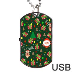 Santa And Rudolph Pattern Dog Tag Usb Flash (one Side) by Valentinaart