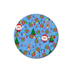 Santa And Rudolph Pattern Rubber Coaster (round)  by Valentinaart