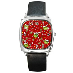 Grinch Pattern Square Metal Watch by Valentinaart