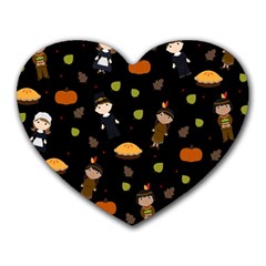 Pilgrims And Indians Pattern - Thanksgiving Heart Mousepads by Valentinaart