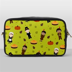 Pilgrims And Indians Pattern - Thanksgiving Toiletries Bags by Valentinaart