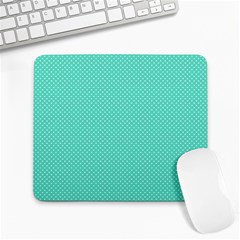 White Polkadot Hearts On Tiffany Aqua Blue  Large Mousepads by PodArtist