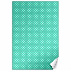 White Polkadot Hearts On Tiffany Aqua Blue  Canvas 20  X 30   by PodArtist