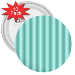 Classy Tiffany Aqua Blue Sailor Stripes 3  Buttons (10 Pack)  by PodArtist