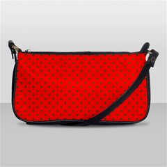 Small Christmas Green Polka Dots On Red Shoulder Clutch Bags by PodArtist