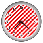 Christmas Red and White Candy Cane Stripes Wall Clocks (Silver)  Front