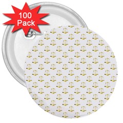 Gold Scales Of Justice On White Repeat Pattern All Over Print 3  Buttons (100 Pack)  by PodArtist