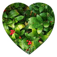 Christmas Season Floral Green Red Skimmia Flower Jigsaw Puzzle (heart) by yoursparklingshop