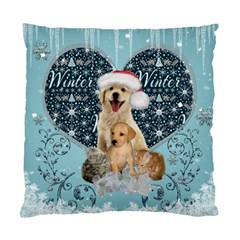 It s Winter And Christmas Time, Cute Kitten And Dogs Standard Cushion Case (two Sides) by FantasyWorld7