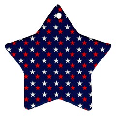 Patriotic Red White Blue Stars Blue Background Star Ornament (two Sides) by Celenk