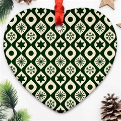 Green Ornate Christmas Pattern Heart Ornament (two Sides) by patternstudio