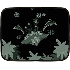 Surfboard With Dolphin, Flowers, Palm And Turtle Double Sided Fleece Blanket (mini)  by FantasyWorld7