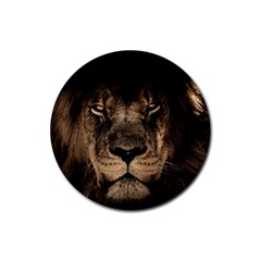 African Lion Mane Close Eyes Rubber Coaster (round)  by BangZart