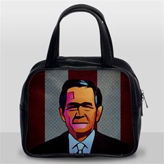 George W Bush Pop Art President Usa Classic Handbags (2 Sides) by BangZart