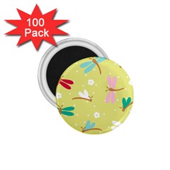 Colorful Dragonflies And White Flowers Pattern 1 75  Magnets (100 Pack)  by Bigfootshirtshop