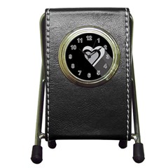 Heart Love Black And White Symbol Pen Holder Desk Clocks by Celenk