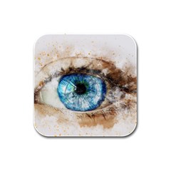 Eye Blue Girl Art Abstract Rubber Square Coaster (4 Pack)  by Celenk