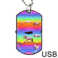 Horses In Rainbow Dog Tag Usb Flash (one Side) by CosmicEsoteric