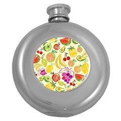 Cute Fruits Pattern Round Hip Flask (5 Oz) by paulaoliveiradesign