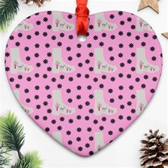 Deer Boots Pink Grey Ornament (heart) by snowwhitegirl