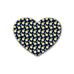 Square Flowers Navy Blue Rubber Coaster (heart)  by snowwhitegirl