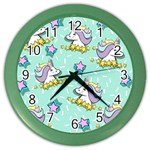 Magical Happy Unicorn And Stars Color Wall Clocks Front