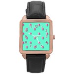 Love Heart Set Seamless Pattern Rose Gold Leather Watch  Front