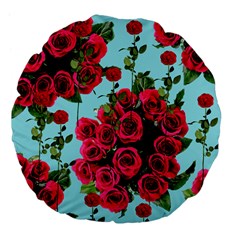 Roses Blue Large 18  Premium Flano Round Cushions by snowwhitegirl