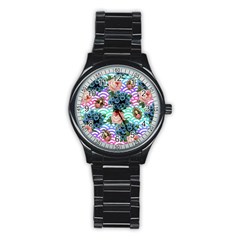 Floral Waves Stainless Steel Round Watch by snowwhitegirl