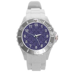 Damask Purple Round Plastic Sport Watch (l) by snowwhitegirl