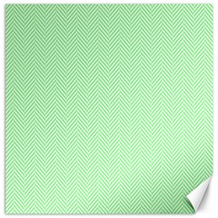    Classic Mint Green & White Herringbone Pattern Canvas 16  X 16   by PodArtist