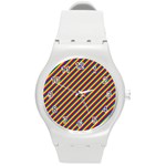 Gay Pride Flag Candy Cane Diagonal Stripe Round Plastic Sport Watch (M) Front