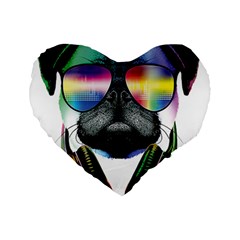 Dj Pug Cool Dog Standard 16  Premium Heart Shape Cushions by alexamerch