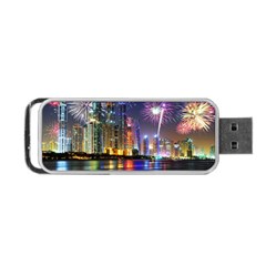 Dubai City At Night Christmas Holidays Fireworks In The Sky Skyscrapers United Arab Emirates Portable Usb Flash (two Sides) by Sapixe