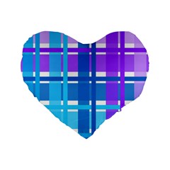 Gingham Pattern Blue Purple Shades Standard 16  Premium Heart Shape Cushions by Sapixe