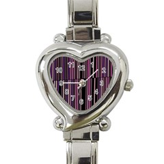 Shades Of Pink And Black Striped Pattern Heart Italian Charm Watch by yoursparklingshop