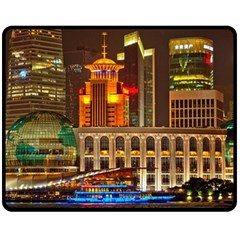 Shanghai Skyline Architecture Double Sided Fleece Blanket (medium)  by Simbadda