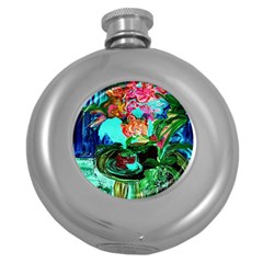 Flowers On The Tea Table Round Hip Flask (5 Oz) by bestdesignintheworld