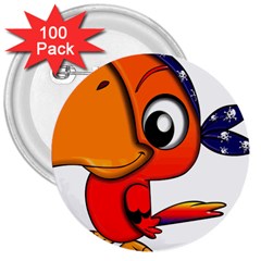 Bird Cartoon Character Parrot 3  Buttons (100 Pack)  by Simbadda