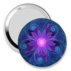 Blown Glass Flower Of An Electricblue Fractal Iris 3  Handbag Mirrors by jayaprime