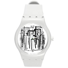 Black And White City Round Plastic Sport Watch (m) by digitaldivadesigns