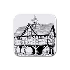 Line Art Architecture Vintage Old Rubber Square Coaster (4 Pack)  by Sapixe