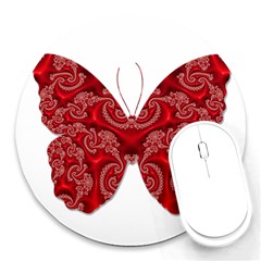 Butterfly Red Fractal Art Nature Round Mousepads by Sapixe