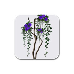 Image Cropped Tree With Flowers Tree Rubber Square Coaster (4 Pack)  by Sapixe