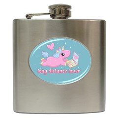 Long Distance Lover - Cute Unicorn Hip Flask (6 Oz) by Valentinaart